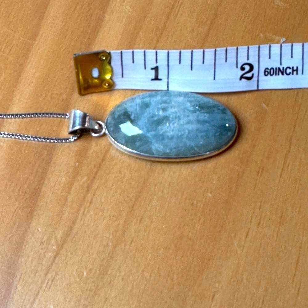 Sterling Silver Necklace with Oval gemstone Pendant - Picture 5 of 6